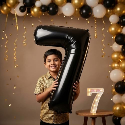 Image of Balloonistics Black 40-Inch Foil Number 7 Balloon with Matching LED Marquee Light - Combo Set for 7th Birthday, Anniversary, Party Decoration, Photo Booth Backdrop