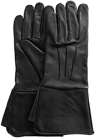 Blingsun Men’s Medieval Renaissance Gloves Pure Black Lambskin Unlined Leather Cosplay Gauntlet Gloves Long Arm Cuff (Medium) #TOP2