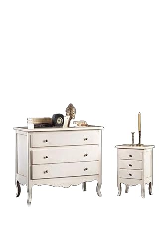Vicentini arreda GRUPPO COMÒ E 2 COMODINI MOD PROVENZALE IN LEGNO SHABBY CHIC BIANCO ANTICATO