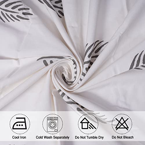 Image of HOMEMONDE Scattered Leaf Curtains 7 ft Door Printed Drapes Indoor Decorative Pure Cotton Grommet Curtain Set of 2, Grey