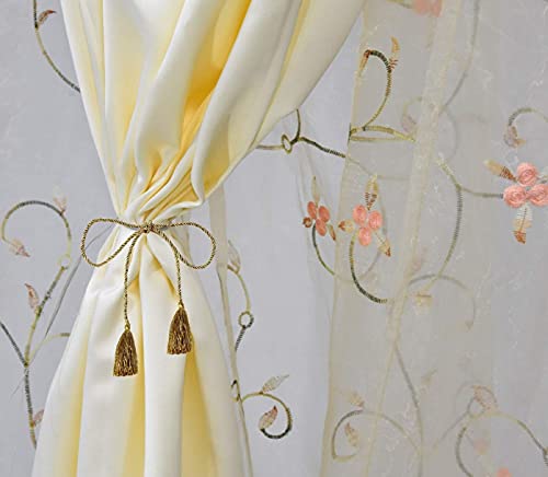 Image of 2 in 1 Embroidery Transparent Polyester Long Door Curtain with 80% Blackout Set of 2 Pieces(9 Feet, Ivory Embroidery + Ivory Blackout)