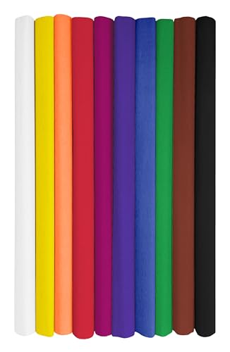 Interdruk - Crepe Paper Rolls for Kids, DIY and Decorations - Pack of 10 Reels (50cm x 200cm, 28g/m2) - 10 Colours Assorted, 00 Sortierte Farben