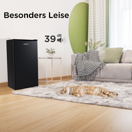 Comfee RCD80DK3(E) Kühlschrank mit Gefrierfach, 80L Kleiner Kühlschrank, Obst- und Gemüsefach, 84.5 cm H, 47.5 cm B, 110 kWh pro Jahr, Einstellbare Temperaturregelung, Verstellbare Füße, Schwarz