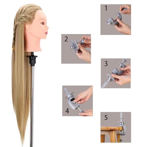FGXY Frisierkopf Echthaar,Synthetisches Haar Trainingsköpfe Für Friseure,Trainingsköpfe Für Friseure,Für Frisöre Mit Kostenloser Klemme Und Diy Flechtset,Für Anfänger Und Friseure(Hellbraun)