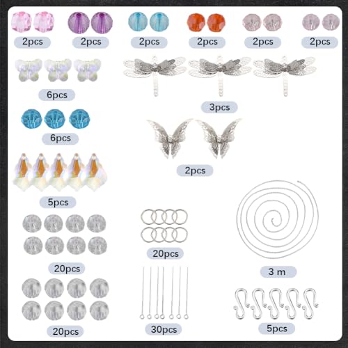 SUNNYCLUE 1 Box DIY 5 Sets Garden Suncatchers Rainbow Maker Suncatcher Prism Glass Crystal Beads Colorful Sun Catchers Making Kit Filigree Metal Butterfly Dragonfly Linking Charms for Window Door - Image 2