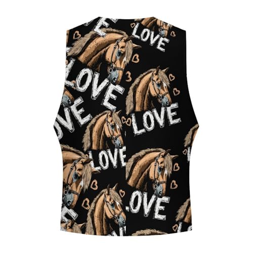 I Love Horses Casual Suit Vest for Men Formal Business Dress Regular Fit Waistcoat Tuxedo4