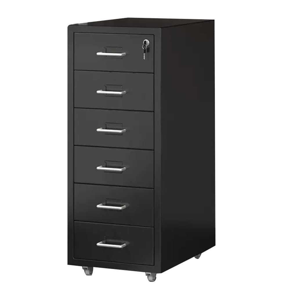 Aioneer Black 6 Tier Lockable Steel Mobile File Cabinet With Strong Bearing Capacity-28X41x67cm