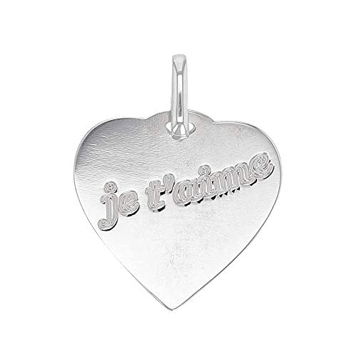Pendentif coeur en Or blanc 375/1000, un bijou précieux gravé Je t'aime au design intemporel