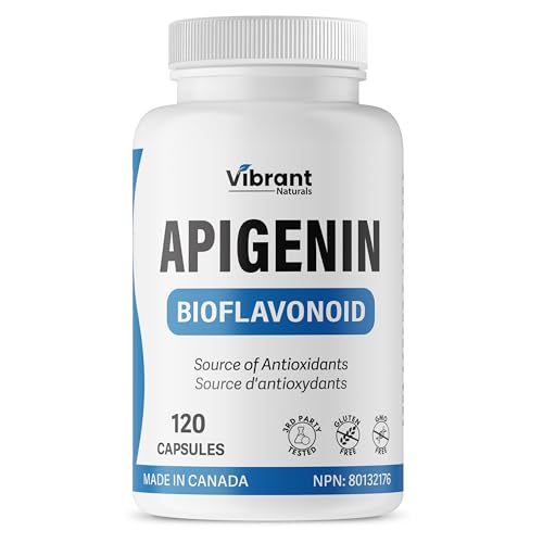 Apigenin Supplement 98% – 120 Capsules, Powerful Bioflavonoid & Antioxidant Found in Chamomile Tea, Non-GMO, Gluten Free, Bioavailable Formula by Vibrant Naturals