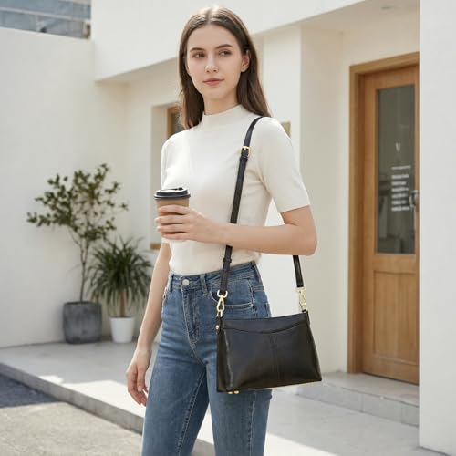 Image of Kattee Genuine Leather Crossbody Bags for Women Small Shoulder Purse Handbags with 2 Detachable Straps 6 Card Slots