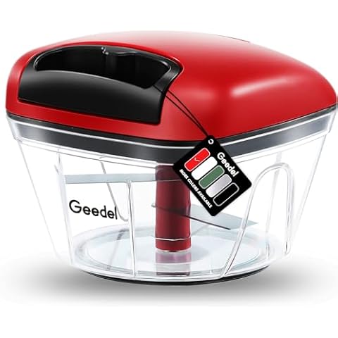 Manual Food Processor Vegetable Chopper, Geedel Pull Chopper with String, Food Chopper Vegetable Cutter for Veggies, Fruits, Salad, Onion, Nuts, Herbs, etc, 2 Cup(500ml), Red Cover