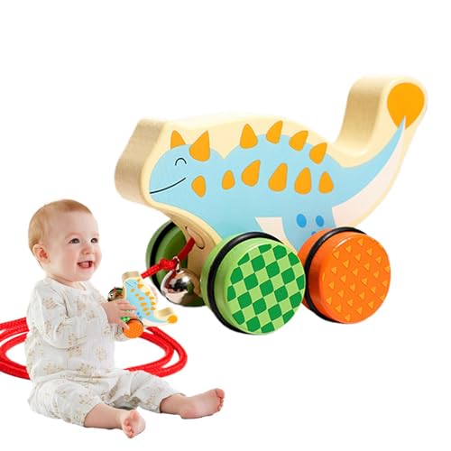 Juguete de tracción Dino Walking Along - Juguete clásico de Madera para Arrastrar | Juego de Juguetes de Dinosaurios Que arrastran a los niños con Cuerdas para niñas y niños de 18 Meses +