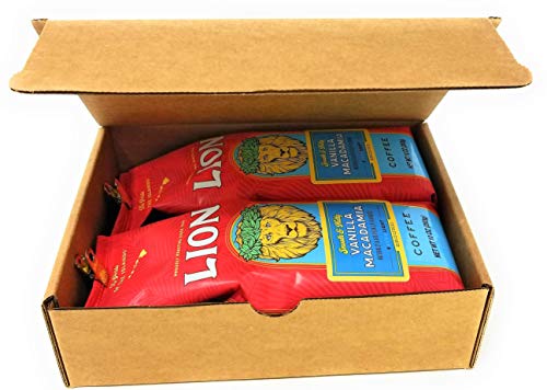 Lion Coffee VANILLA MACADAMIA Smooth & Nutty Ground (Two 10 Oz. Bags) with 10-gram Coffee Scoop in Crush Proof Corrugated Mailer (Pack of 2)