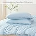 PERFEMET 5 Pieces Full Bed in A Bag Light Blue Pom Pom Bedding Set for Girls Boys Soft Fluffy Boho Solid Bedding Comforter Set with Sheets(Light Blue, Full)