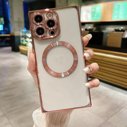 Étui de charge sans fil magnétique pour iPhone 14 Plus, coque arrière rose pour le quotidien