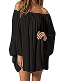 ❤️Classische und Elegante off shoulder Langarm Kleider, Oberteile Trompetenärmeln, absolut hinreißend hübshe hippie Mini-Dress, Sexy Art, Minikleid mit weg von der Schulter, Regular Fit Kleid für Frauen. Diesen coolen Top kannst du an wärmeren Tagen als einfache Mini Kleider tragen oder als Tunika locker unter deiner Mantel.