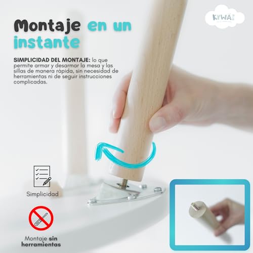 Miniatura 3 de Kywai Mesa Y Silla Infantil - Conjunto De Mesa Redonda Y Dos Sillas. Robusto Diseño En Madera De Pino. Ideal Para Juegos, Creatividad Y Aprendizaje Seguro Blanco