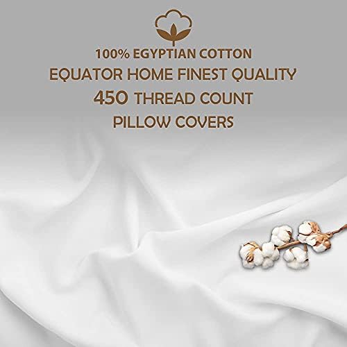 EQUATOR HOME Premium 100% Egyptian Cotton 350+ Thread Count Oxford Pillowcases 2 Pack - Ultra Soft & Highly Durable Standard Size Breathable Pillow Covers Pair 50x75 cm (White)