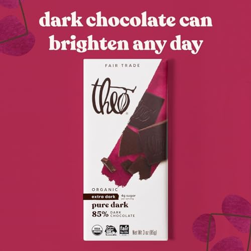 Image of Theo Chocolate Pure Organic Dark Chocolate Bar 85% Cacao, 12 Pack | Vegan, Fair Trade