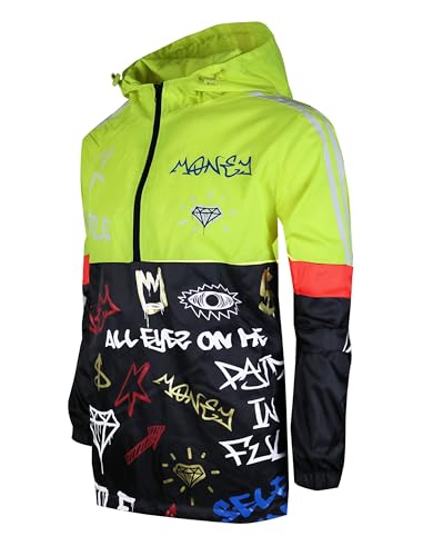 Image of SCREENSHOT Mens Streetwear Windbreaker Jacket - Lightweight Graphic Hoodie, Graffiti Hip Hop Urban Fashion Pullover Top
