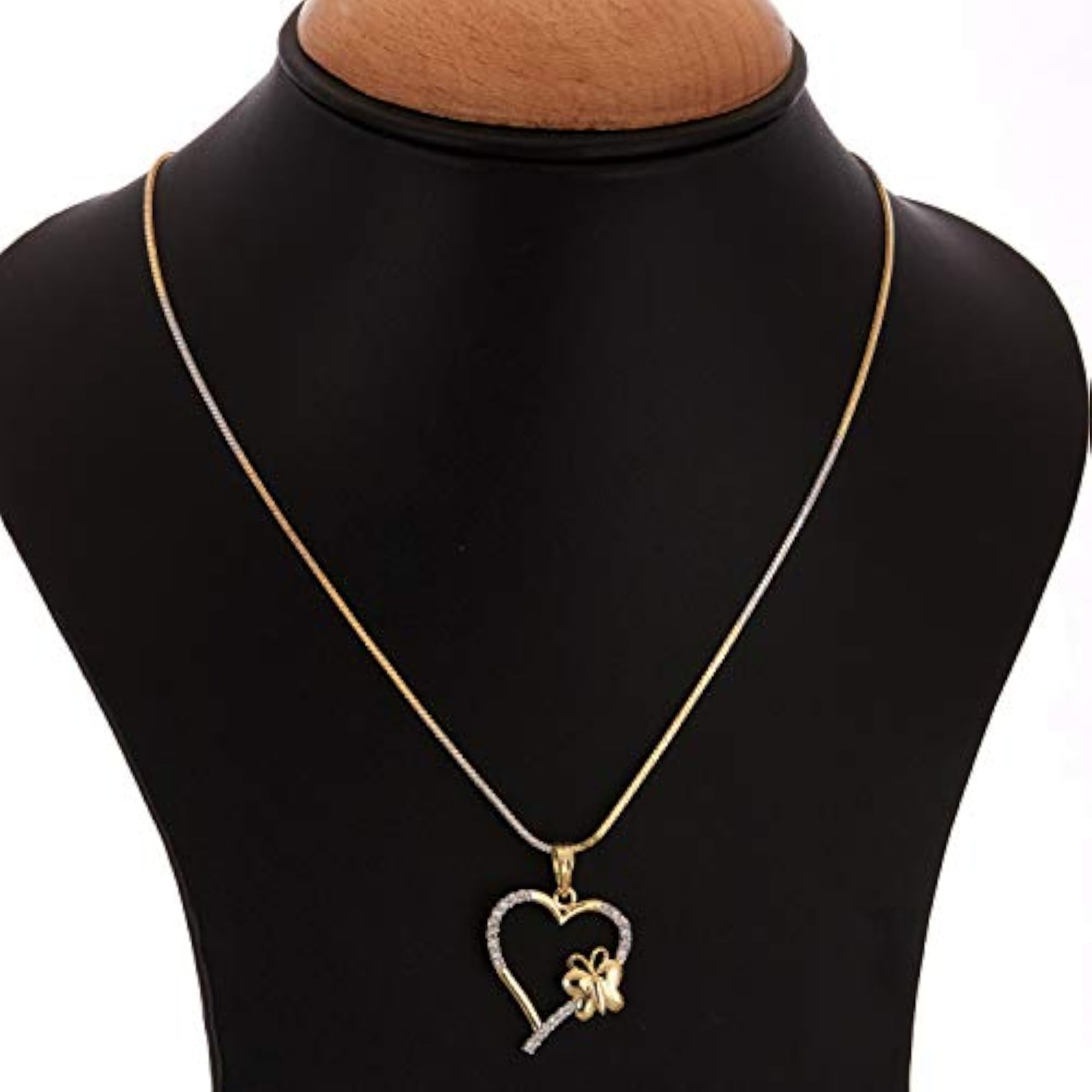 Heart Shape Pendant Plated with American Diamond
