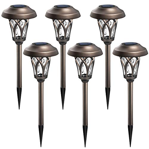 GIGALUMI 6 Pack Solar Pathway Lights Outdoor, Metal Glass & ABS Solar Landscape Lights Waterproof...