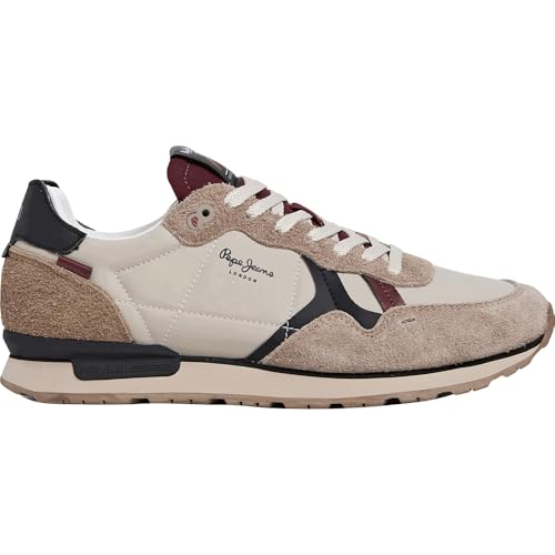 Pepe Jeans Brit Flyer M, Sneak Hombre, Marrón Oscuro Piedra Beige, 43 EU