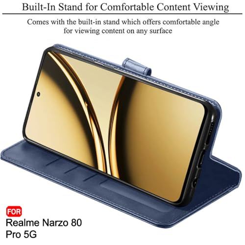Image of TheGiftKart Flip Back Cover Case for Realme Narzo 80 Pro 5G | Dual-Color Leather Finish | Inbuilt Stand & Pockets | Wallet Style Flip Back Cover for Realme Narzo 80 Pro (Faux Leather, Blue & Sky)