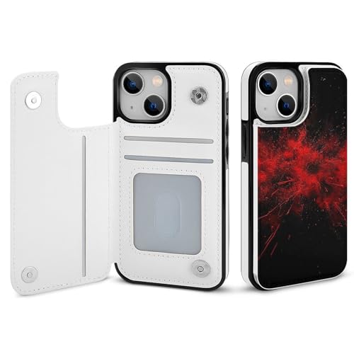 HKMNLEW Explosion Burst Red Black Print Flip Phone Wallet Case iPhone 14�p�APU���U�[���C�ϏՌ��g�ѓd�b�P�[�X�J�o�[ �J�[�h�z���_�[�t��