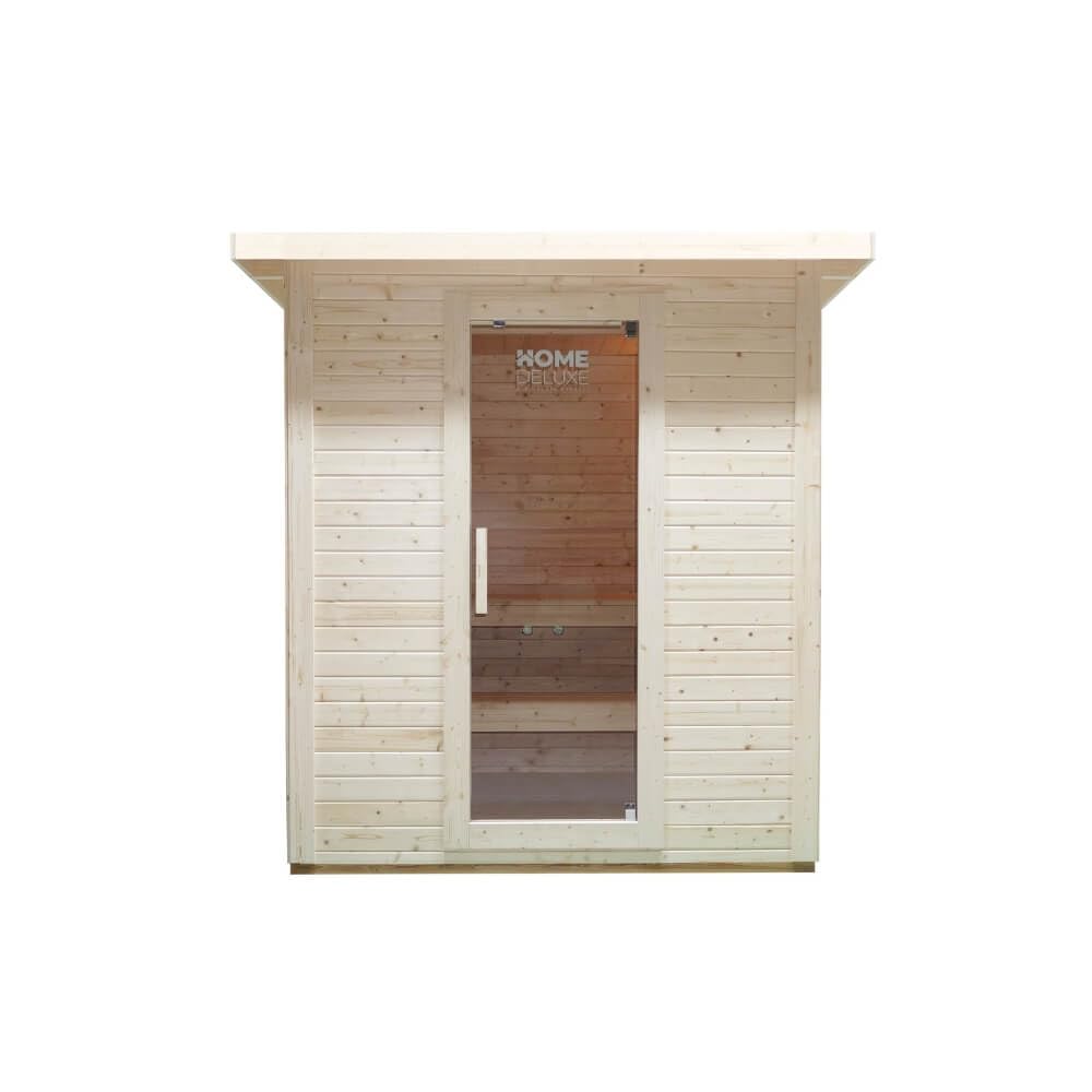 Home Deluxe - Sauna extérieur TALO L - pour 4 Personnes - Dimensions : 221 x 217 x 221 cm, Bois : épicéa - poêle et Accessoires pour Sauna Inclus I Sauna de Jardin, Sauna extérieur, Sauna