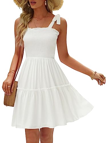 Image of Womens Summer Casual Dresses Spaghetti Strap Smocked Mini Dress