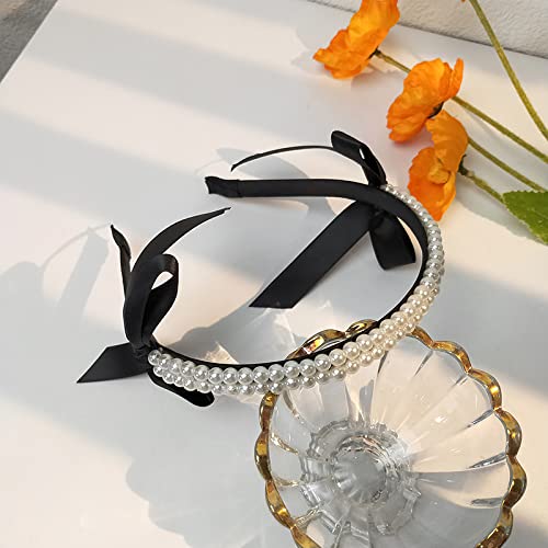 French-Retro-Bow-Pearl-Hair-Hoop-Female-Net-Red-Korean-Version-Black-Mori-Head-Hoop-Lady-Temperament-Hairpin-Hair-Accessories-White