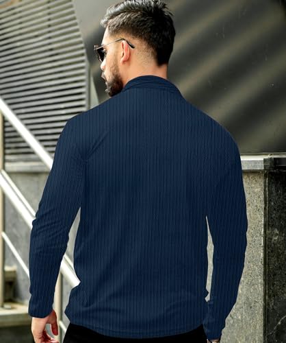 KAJARU Men's Quarter Zip Pullover T-Shirt, Cable Knit Pattern, Full Sleeve - Image 5