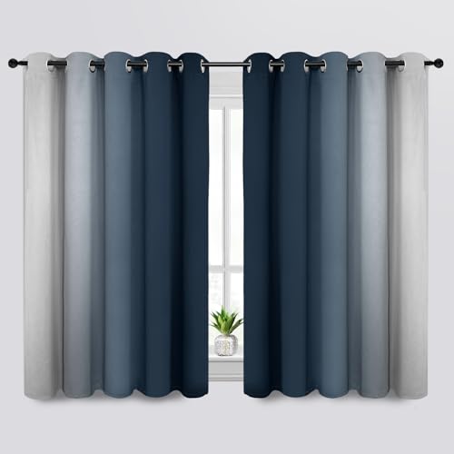Image of SimpleHome Ombre Navy Blue to Grey White Curtains for Living Room 70Wx63L | Room Darkening Curtains for Bedroom,Gradient Light Blocking Curtain,Thermal Insulated Grommet Window Drapes,2 Panels,63 Inch