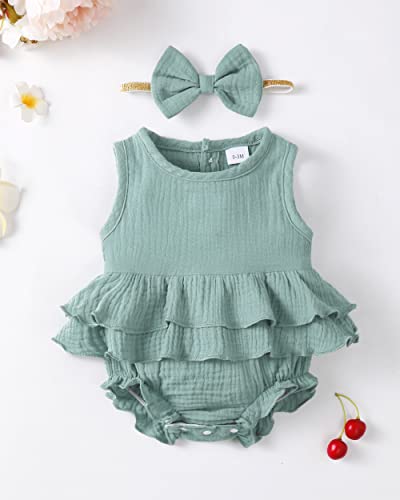 Renotemy Infant Baby Solid Mint Romper Summer Clothes Girl Short Sleeve Rompers Baby Girl Clothes 0-3 Months #TOP1