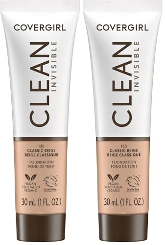 Image of COVERGIRL Clean Invisible Foundation Makeup, Dewy & Glowy Natural Finish, Buildable Coverage, Skin-Like Smooth Look, Vegan, Classic Beige, 1oz (Pack of 2)