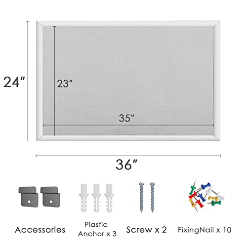 INNOVART White Cork Bulletin Board 36\" X 24\" with 10 Push Pins, Corkboard with White Wood Frame, White Cork Notice Board Message Board, Framed Pin Board for Home, Office, School