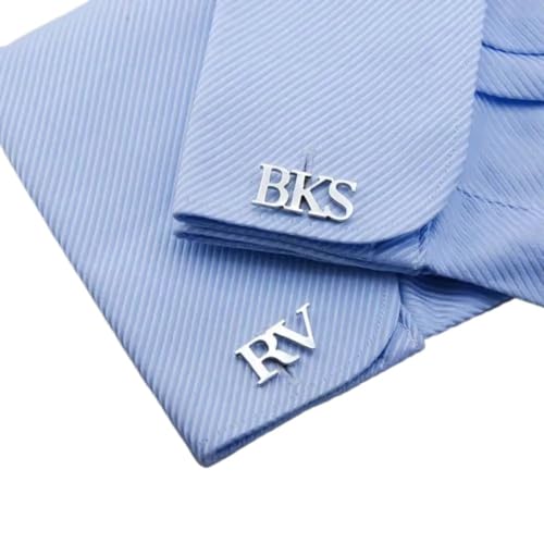 Gemelos Personalizados Con Iniciales De Camisa Para Hombre Con Nombres De Letras Del Alfabeto Grabados,Gemelos Para Hombre Para Papá,Novio,Boda,Graduación,Regalos Del Día Del Padre,Plateado,Talla