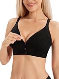 Angelhood Women's Full-Freedom Front Closure Bra, Seamless No Underwire Jelly Bras, Comfortable Post Surgery Bralette Black