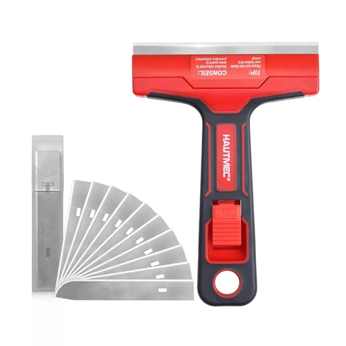 HAUTMEC Razor Blade Scraper Tool 4 Wider Scraper Tool with 20 Extra Carbon Steel Blades Razor Scraper for glass scraper Adhesive Label Sticker from Window Glass Tile Floor Stove 25033