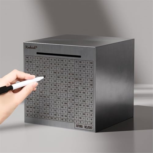 Cash Vault Money Saving Box Stainless Steel Piggy Banks for Adults with Counting 10000 Dollars Target Kids Safe Metal Large Money Break to Open Coin Pan