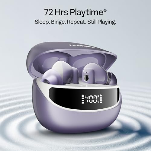 Image of Number Navo Buds Z1 TWS Earbuds | 72H Playtime | Digital Display Case | Quad-Mic ENC | Dual Pairing | Hi-Bass 13mm Drivers | Quick Charge | 35ms Low Latency | IPX5 | Touch Controls | (Dusk Violet)