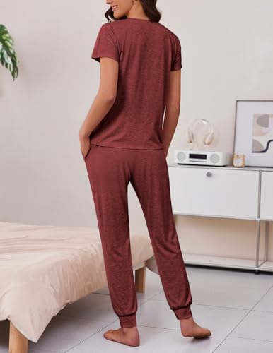 Image of Ekouaer 2 pack Pajama Sets for Womens Jogger Pants Pjs Short Sleeves Lounge Set Soft Sleepwear with Pockets