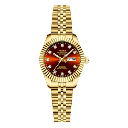 NIBOSI Watches for Woman Analog Quartz Stainless Steel Diamond Small Dial Women Watches Classic Gold Green Wrist Watch Date Waterproof