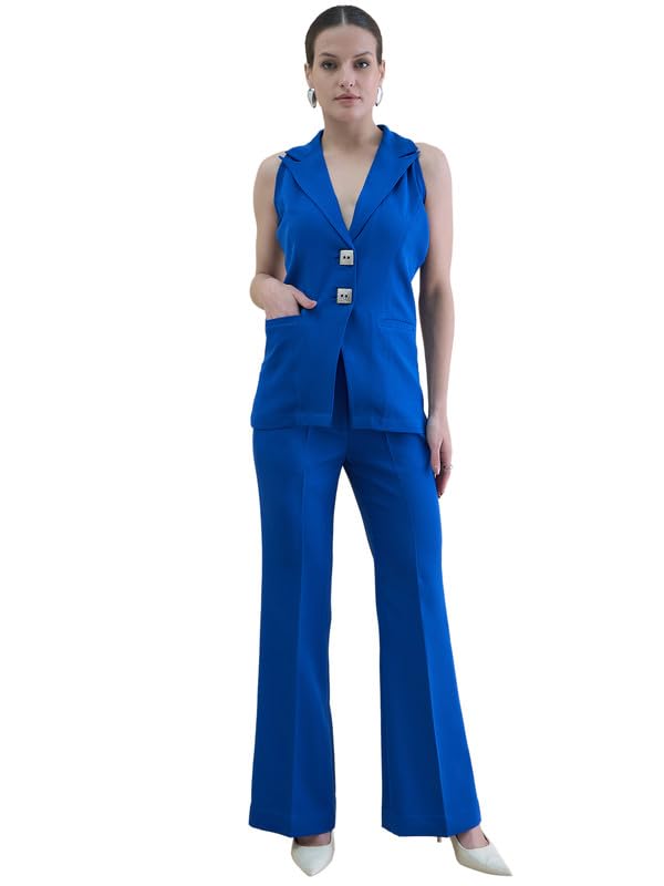 powersutra Women's Halter Vest Button Detail Fitted Waistcoat with Tailored fit Trouser Stretchable co-ords-picture-14