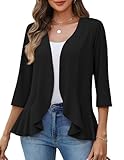 Zeagoo 3/4 Sleeve Cardigan for Women Open Front V Neck Lightweight Business Casual Spring Black Blazers