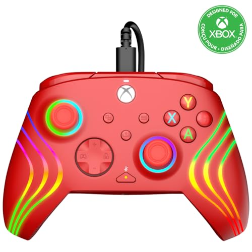 Image of PDP Gaming Afterglow Wave Enhanced Wired Controller for Xbox Series X|S, Xbox One, Windows 10 /11 PC, Advanced Programmable Gamepad, Customizable Lighting, Licensed by Microsoft, Companion App: Red