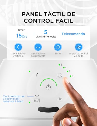 Midea MDF24JRW Ventilatore da Tavolo 28dB, Diametro 20 cm per Circolazione Aria, Portata 18m, Oscillazione 120°+105°, 5 Velocità Regolabili, Timer 15H con Telecomando, Per Camera e Ufficio, Bianco - 5