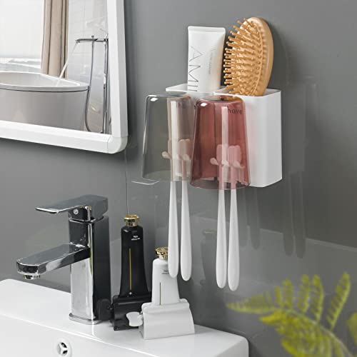 iHave Toothbrush Holders and Toothpaste Squeezer Set - Wall Mounted Bathroom Accessories with 2 Cups Toothbrush Holder and Toothpaste Dispenser - Thumbnail 2