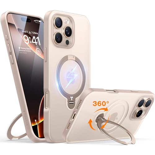 TORRAS 360° Spin Magnetic Stand for iPhone 16 Pro Max Case, Fit for MagSafe, 12FT Military Grade Protective Case for 16 Pro Max Phone Case with Stand Rotatable, Ostand Spin, Desert Titanium 6.9 inch